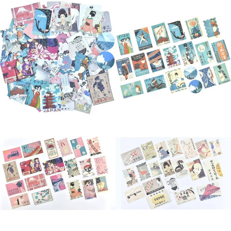

Retro Paper Stickers Set 60 Pieces Japanese Style Adhesive DIY Sticker Decorative Label for Scrapbooking Planners Letters Envel