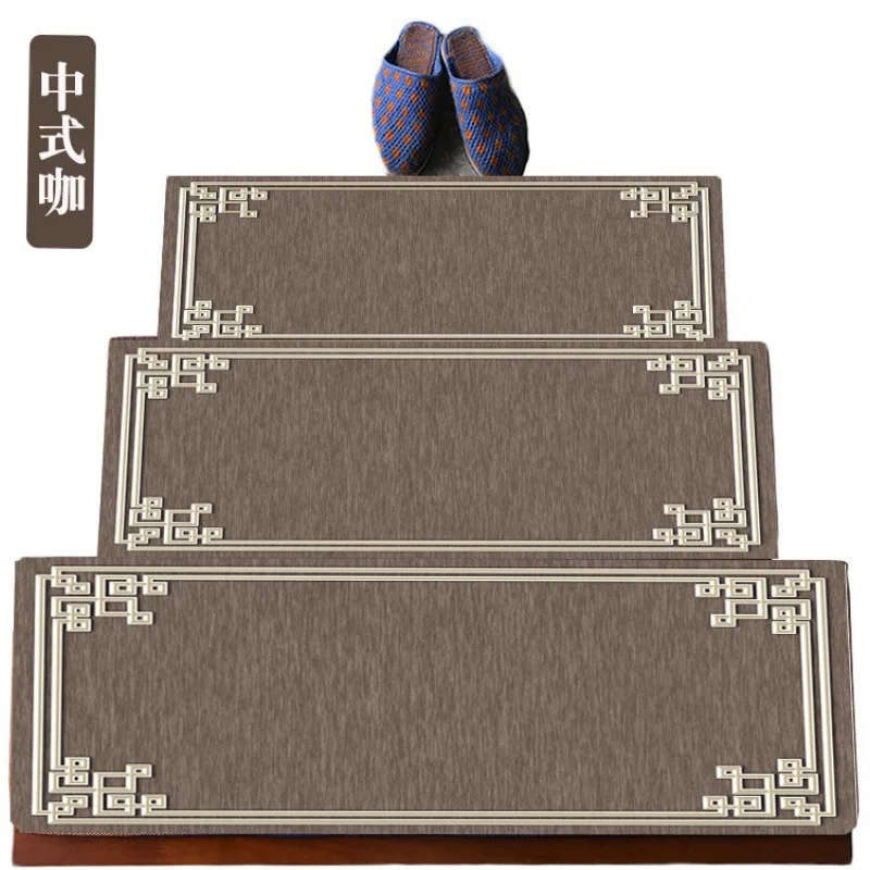 VIKAMA Non-Glue Stair Tread Pad - Self-Adhesive Step Cover - European Style Solid Wood Anti-Slip Carpet Footpad  Home Decoration