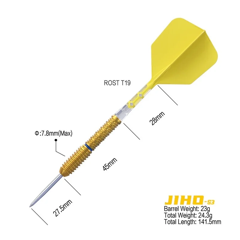 

CUESOUL JIHO S3 23 г/25 г Дартс со стальным наконечником, набор из 90% вольфрамовых дротиков с титановым покрытием и уникающим полетом ROST T19