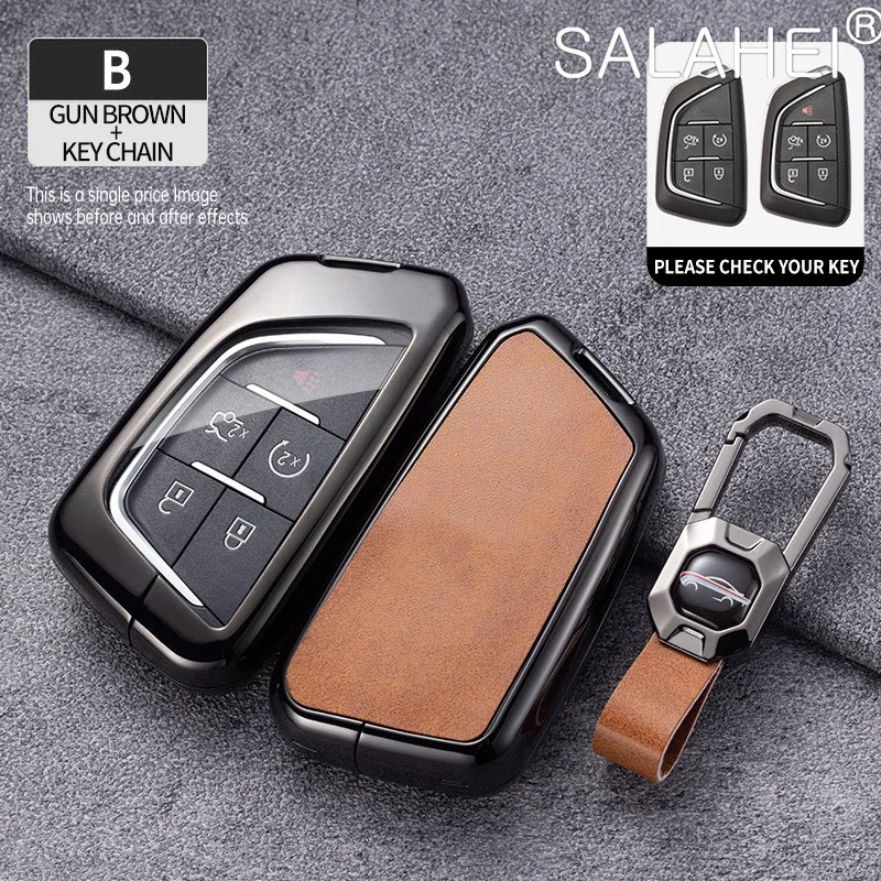 

Zinc Alloy Leather Car Remote Key Fob Case Cover Protector Shell For Cadillac CT4 CT5 GT4 Escalade Lyriq Keychain Accessories