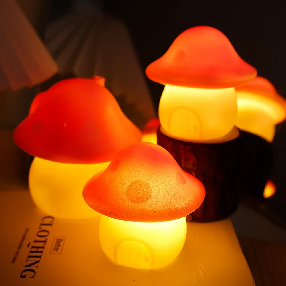 LED Night Light Warm Color Mini Mushroom Table Lamps Home Bedroom Art Night Stand Decoration Baby Bedside Light with Batteries