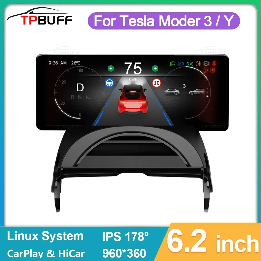 TPUFF 6.2 inch Head Up Display for Tesla Aaccessories Model 3 Y HUD Digital Dashboard Screen Support Carplay Android Auto Camera