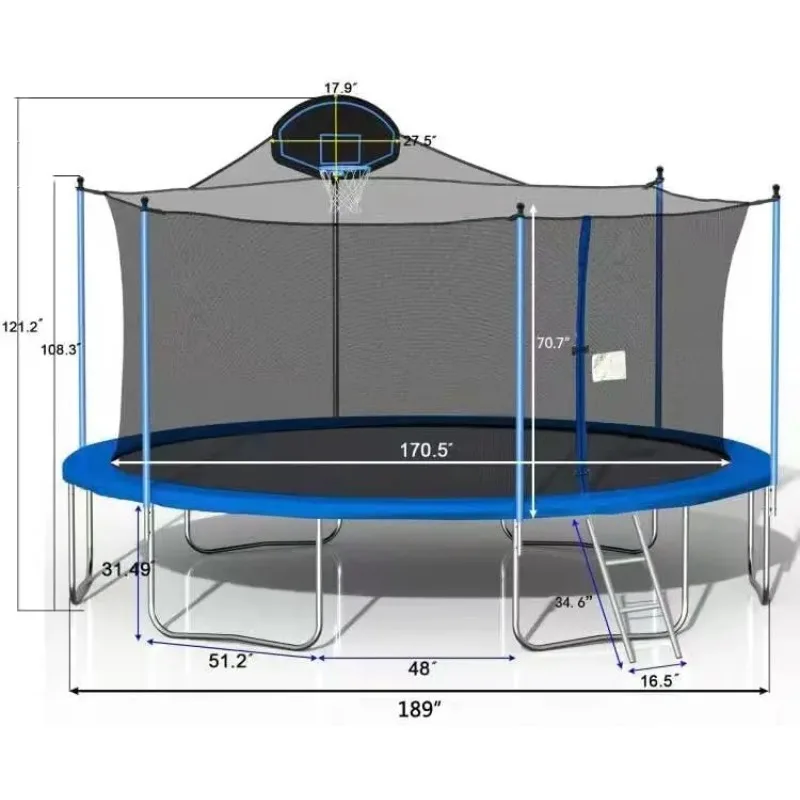 1500 LBS 16FT Outdoor Trampoline with Safety Enclosure Net Backyard Recreational Heavy  Trampoline for Kids Adult