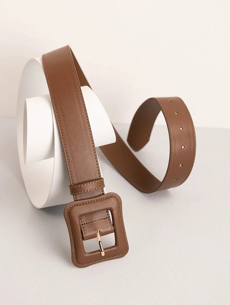 

Wide High Waist Rectangular Stitch-edged Leather Belts Renaissance Waist Stretch Retro Belt Decoration with Coat and Dress