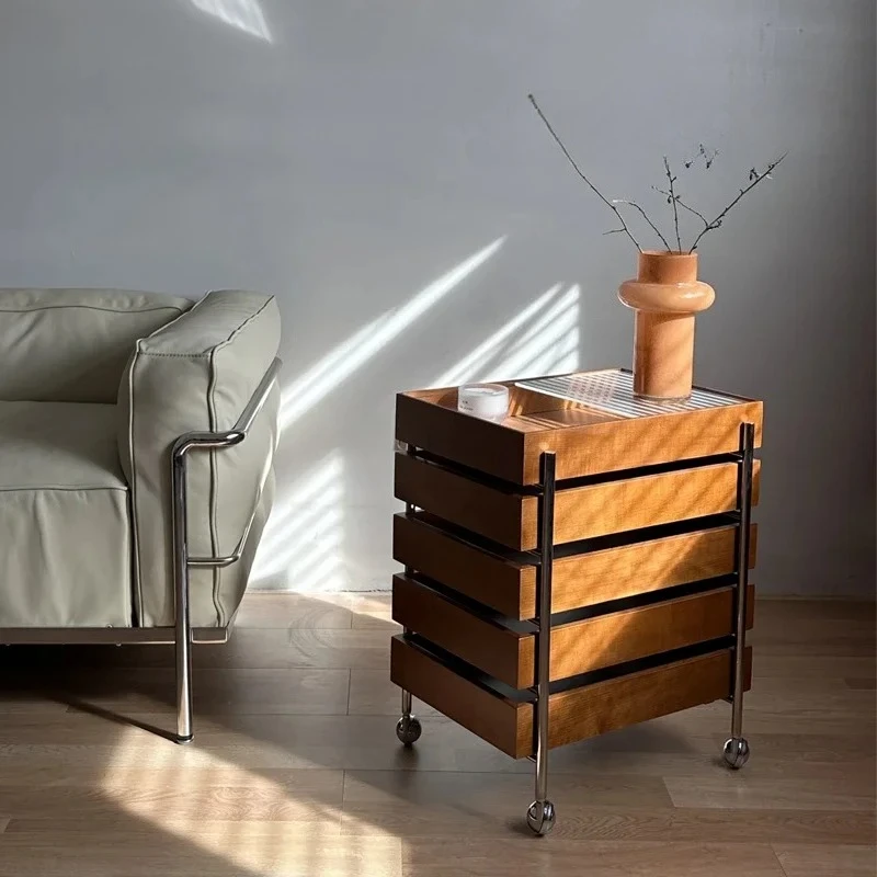 X   File Cabinet Retro Solid Wood Study Removable Cart Drawer Bedside Table