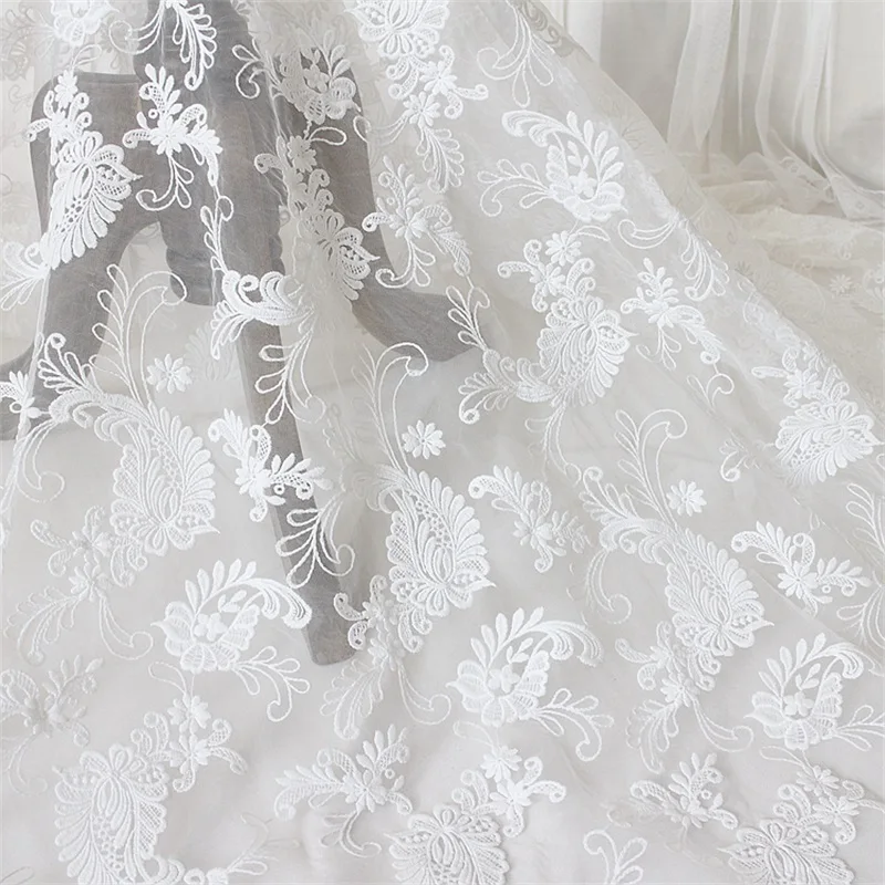 

Higher Quality Wedding Dress Flower Fabric 150cm Width lace fabric for sewing Ivory Dress Lace L306