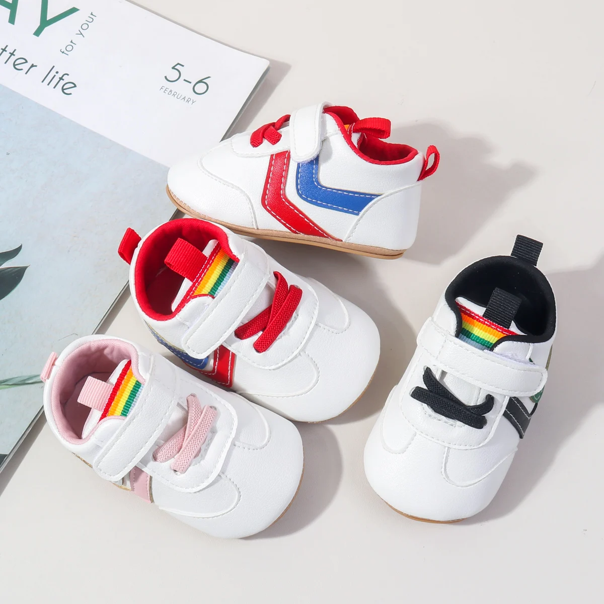 

New Spring And Autumn Baby Shoes Fashion Classic White PU High Top Sports Shoes Soft Sole Comfortable Casual Walking Shoes