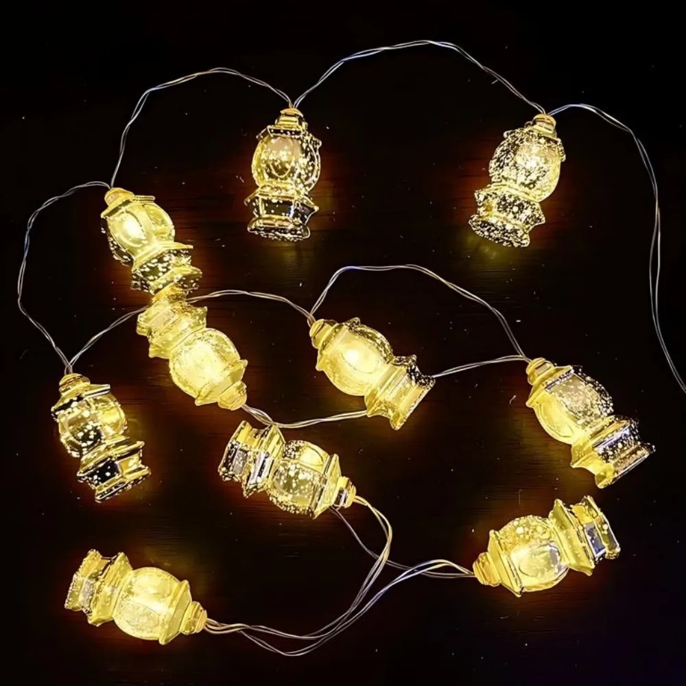 

1PC 1.5M10LED Ramadan Golden Lantern Fairy String Lights, Battery Powered, for Eid Mubarak Party Islamic Festival Home Decor