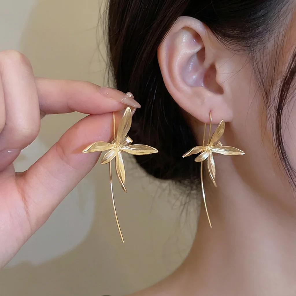 خمر معدن الذهب اللون القزحية زهرة أقراط للنساء الحد الأدنى موضة الأزهار بيان القرط الفتيات مجوهرات الحفلات اليومية #6