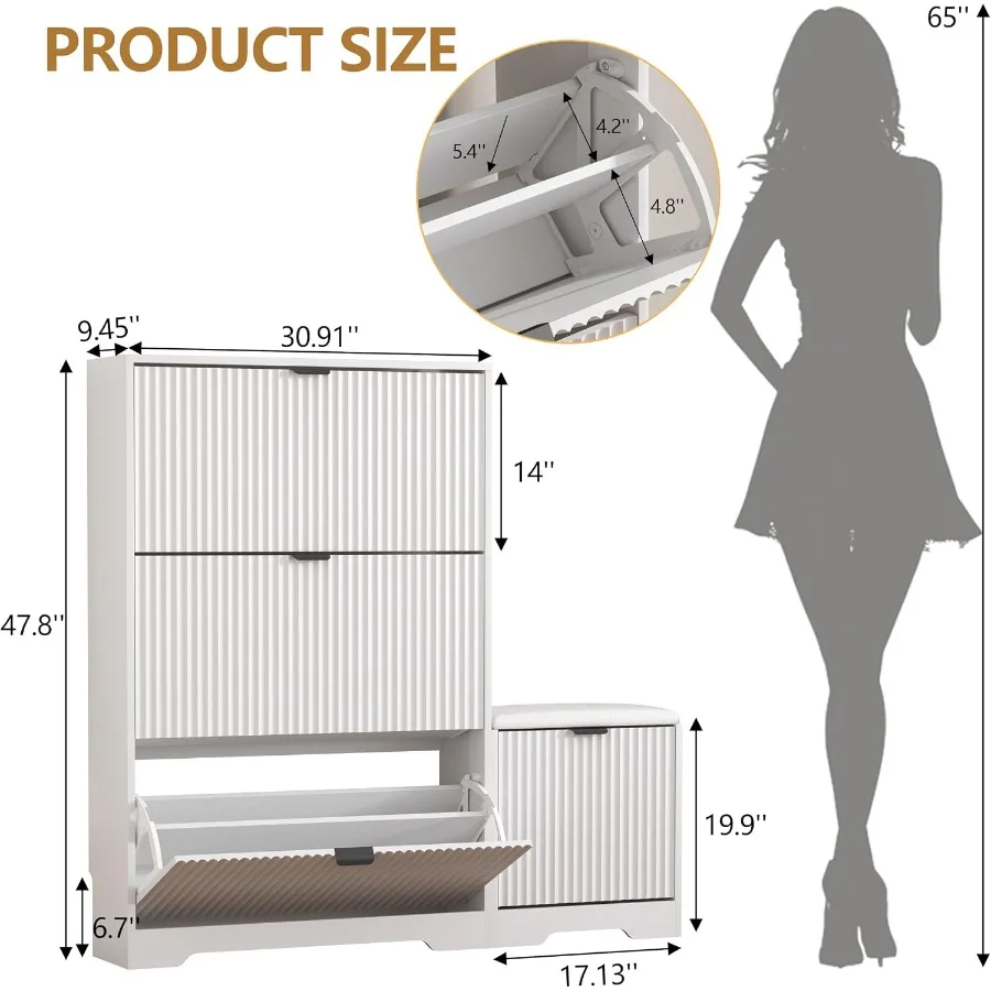 Shoe Cabinet Storage for Entryway with Flip Drawer and Bench