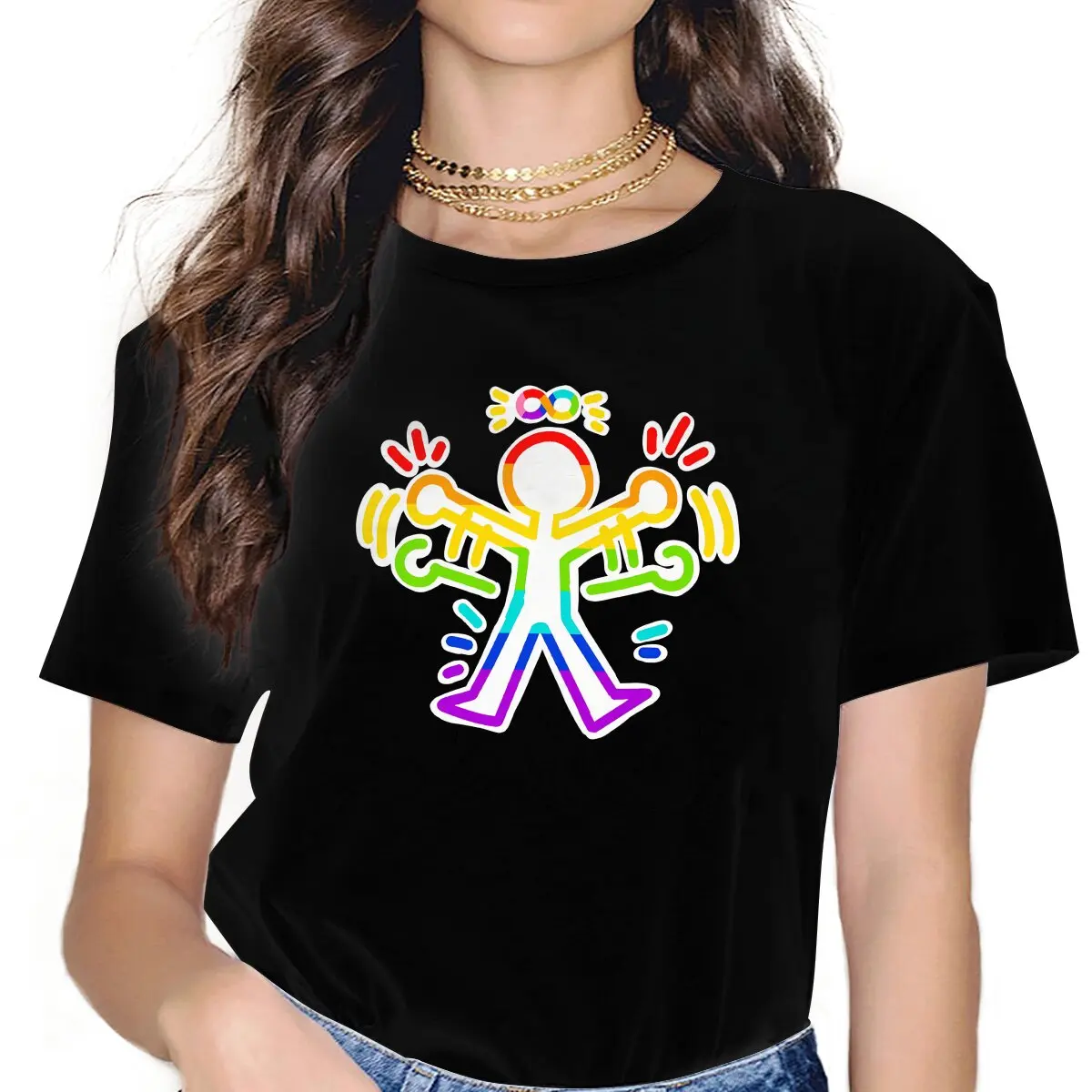 Flappy Hands Are Happy Hands Haring Geometric Graffiti Women T Shirt Fibre Punk O-Neck Polyester TShirt