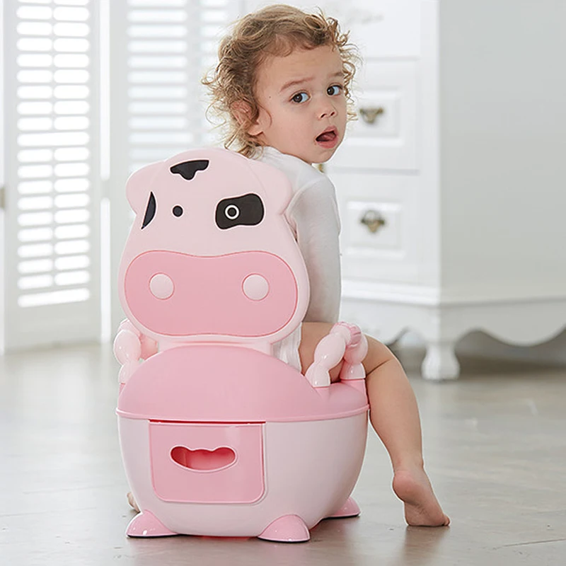 Assento Potty portátil para crianças, Design de vacas dos desenhos animados, Banheiro para bebê, Assento de treinamento com tampa para criança,