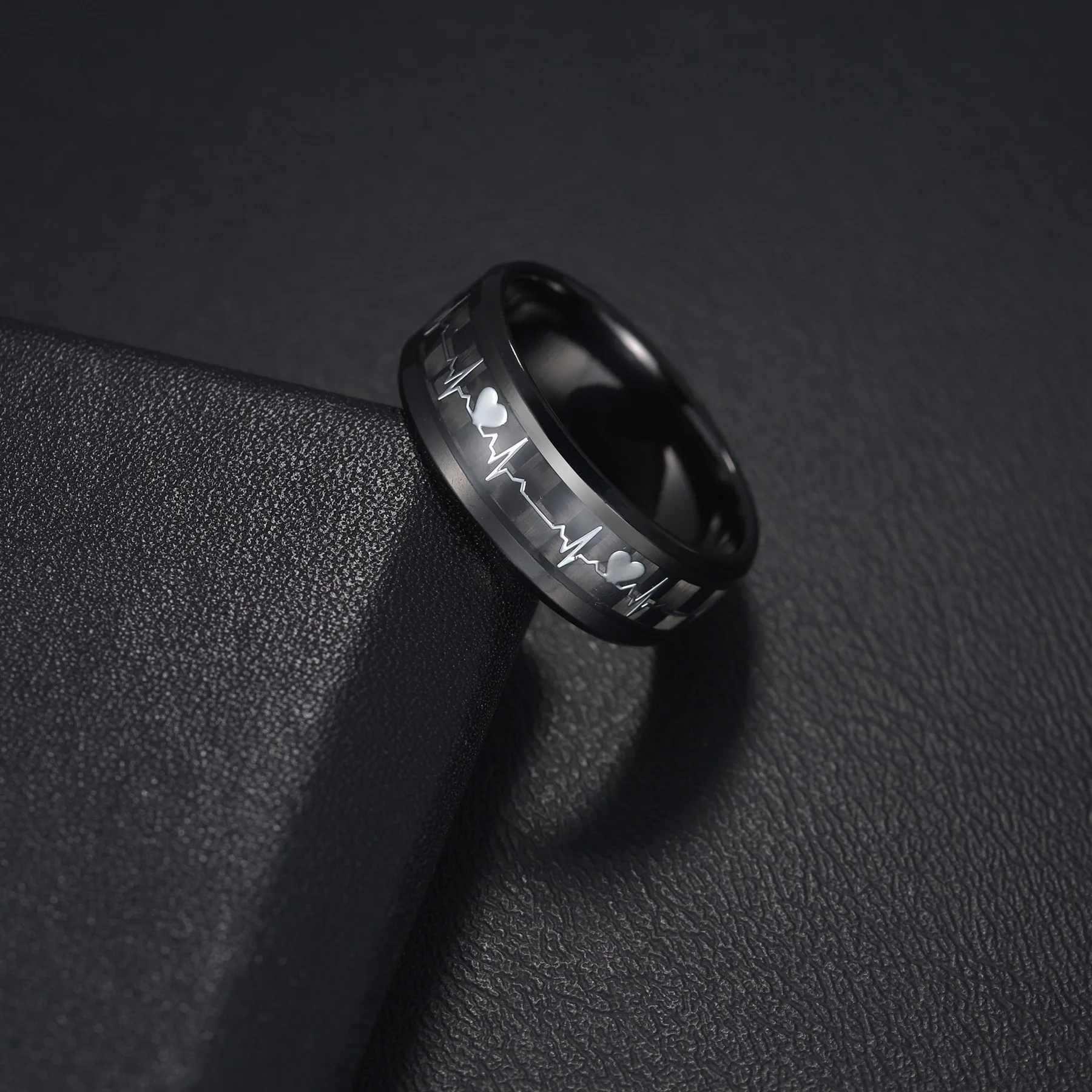 Classic Titanium Steel Ring Electrocardiogram Wave heartbeat Ring Wedding Couples Rings Love for Man or Woman Gift