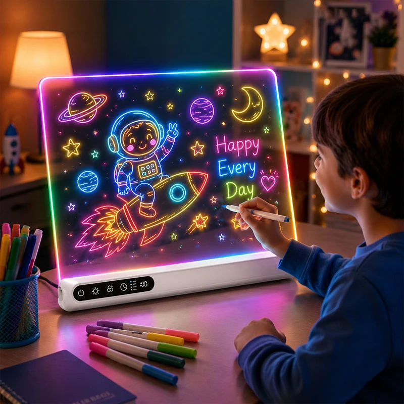 16'' Rechargeable LED Drawing Board, Birthday Christmas Gift, Light Up Drawing Tablet with 7 Colors & 14 Lighting Effects