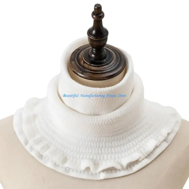 E56A Women Knit Ruffled Trim Faux Collar Pullover Neck Guard Turtleneck Scarf Wrap