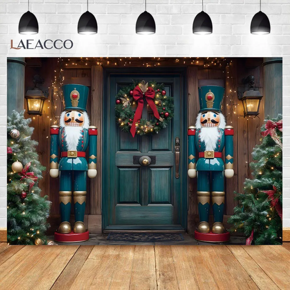 Feliz Navidad fotografía telón de fondo Cascanueces rojo soldado castillo corona árbol de Navidad regalos fondo decoración de fiesta familiar