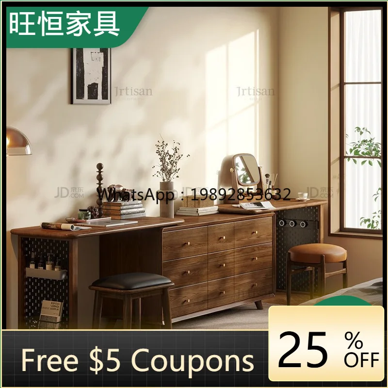 

LYY Solid Wood Dressing Table Bedroom Small Apartment Chest of Drawers Integrated White Wax Wood with Simple Makeup Table