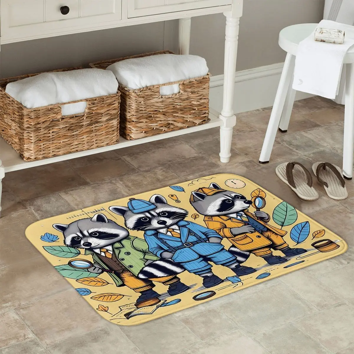 Raccoon Detectives Non-slip Doormat Floor Mat Antiwear Carpet Rug for Kitchen Entrance Home Bathroom Living room Footpad Mats