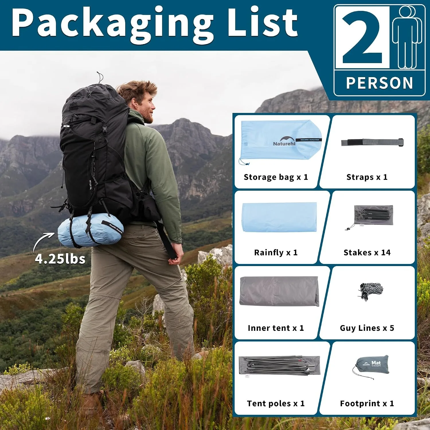 Naturehike אוהל קמפינג ל-1-2 אנשים, תמונה 6