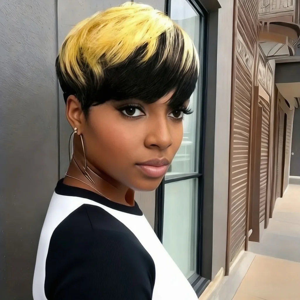 

Human Hair Wigs Short Straight Pixie Cut Hair Wig For Woman Full Machine Made Wigs