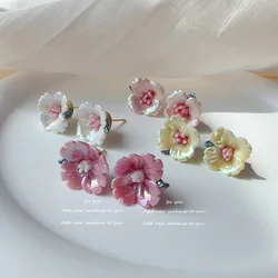 Ceramic flower earrings sweet age-reducing daily Joker single girl art fan earrings