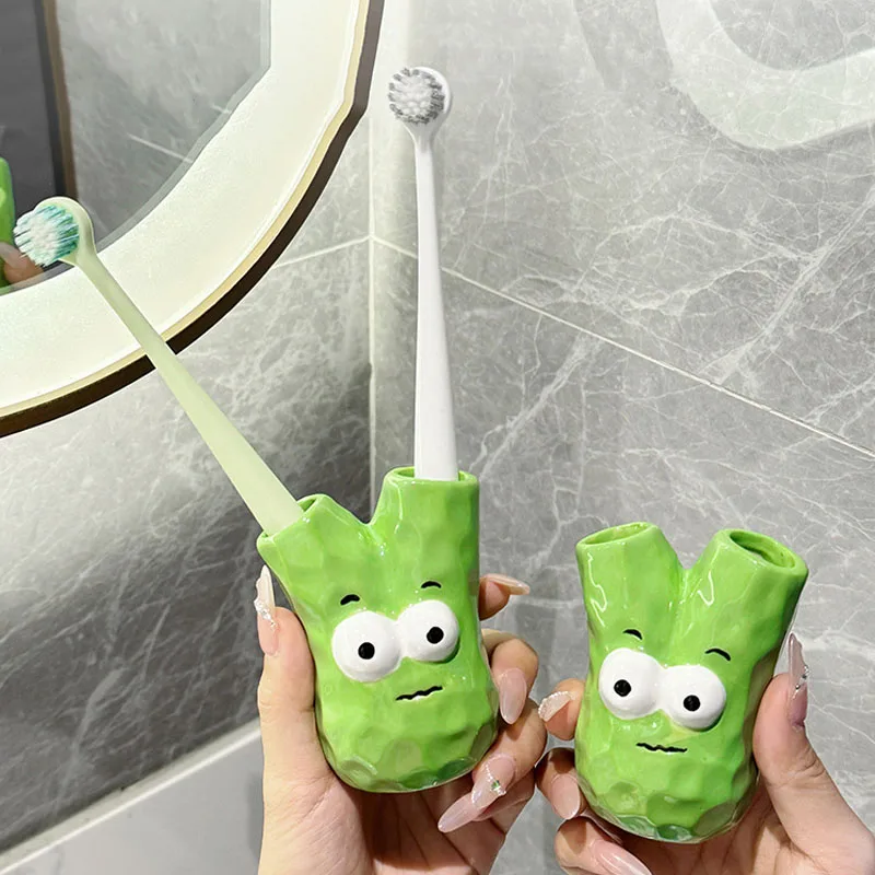 

Multipurpose Ceramic Toothbrush Cup Funny Design Home Storage Storage Rack Storage Function Toothbrush Holder Bathroom Use
