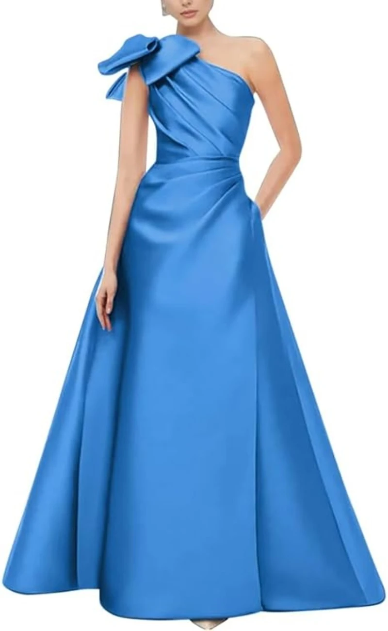 Customized Elegant French Bow One Shoulder Sleeveless Evening Dresses High End A-line Fashion Draped Design Formal Gown Long Lux