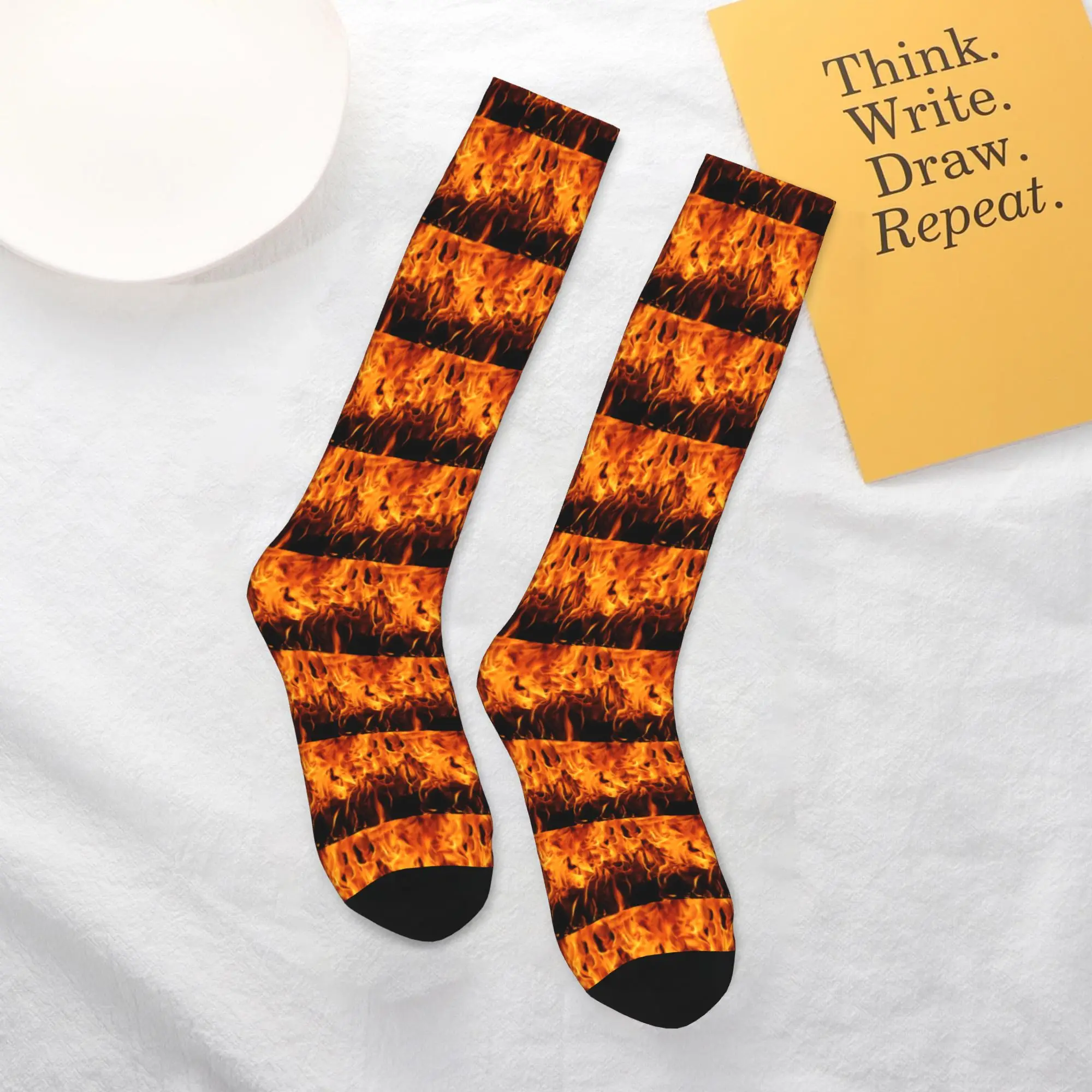 

All Seasons Crew Stockings Burning Fire With Sparks Socks Harajuku Casual Hip Hop Long Socks Accessories for Men Women
