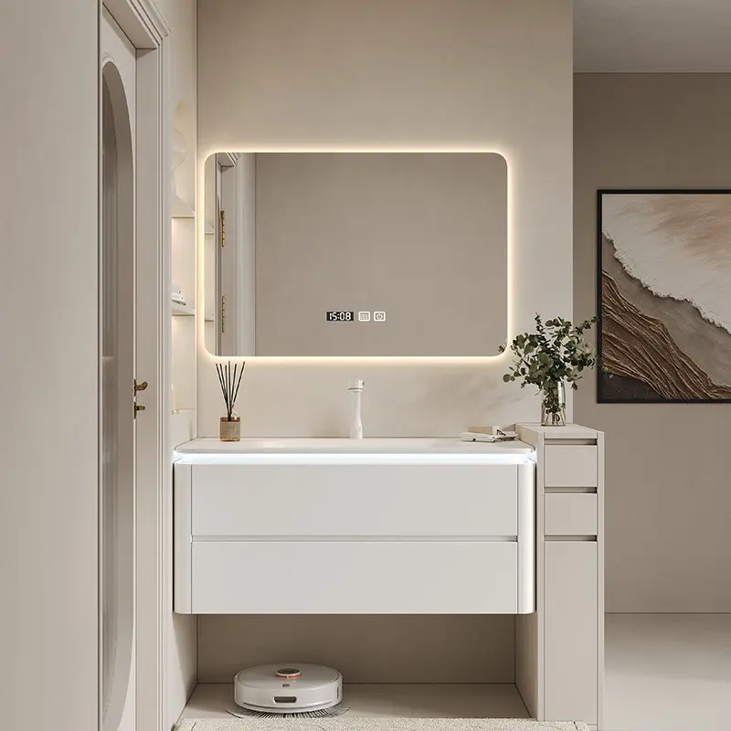 

Oak bathroom cabinet combination, ceramic integrated basin washbasin, modern simple washbasin