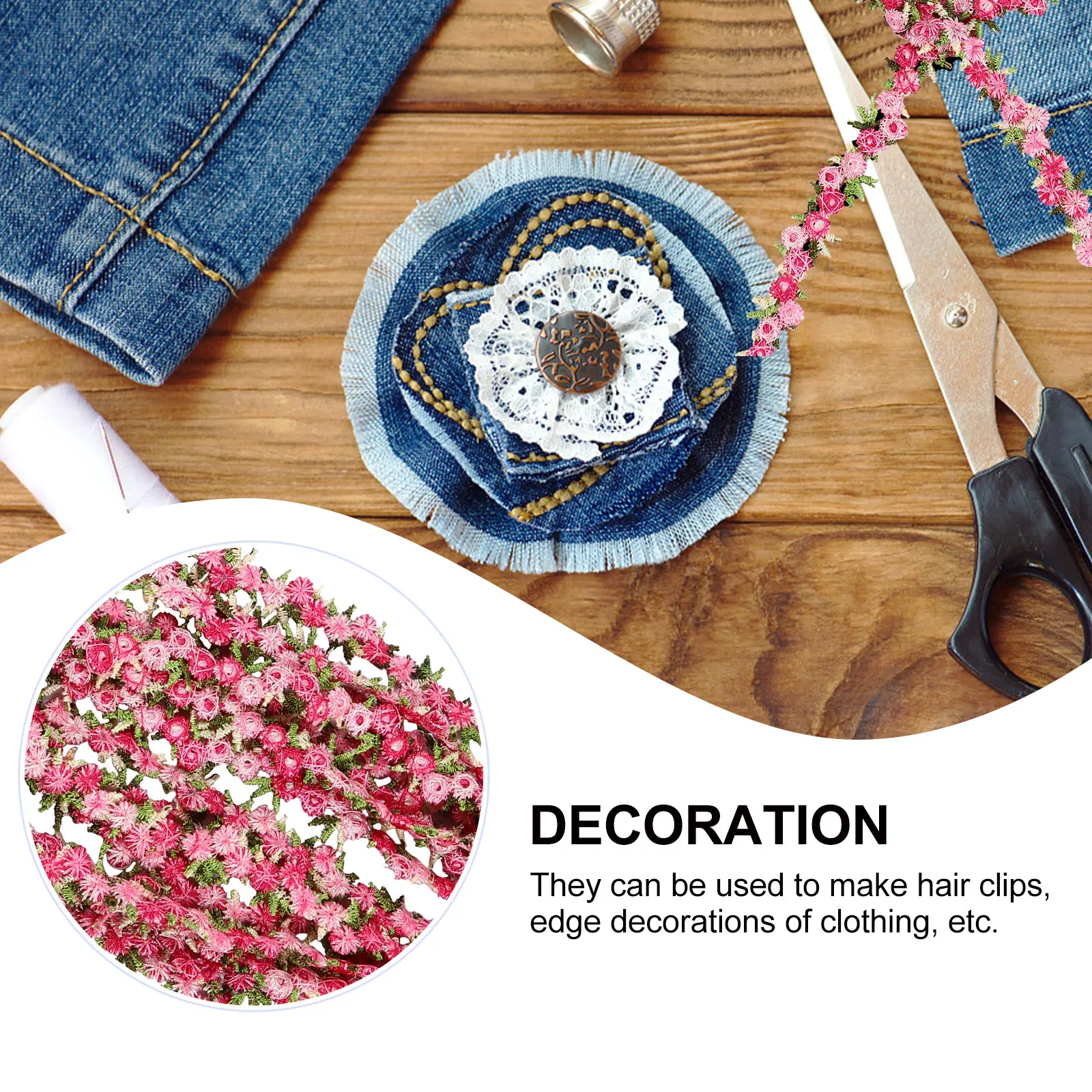 ผ้าไหมผ้าปูที่นอนดอกไม้ริบบิ้น 4.5m สีชมพู Rose Trim เจ้าสาวตกแต่งงานแต่งงาน Appliques ตกแต่งริบบิ้น Elegant Lace Edge