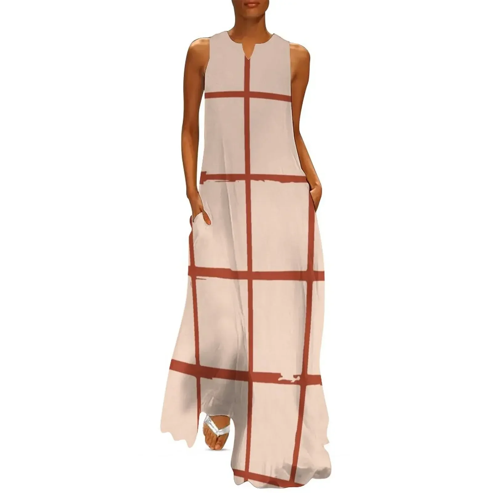 

Terracotta Gingham Pattern Long Dress dress summer Bridesmaid dress woman clothes