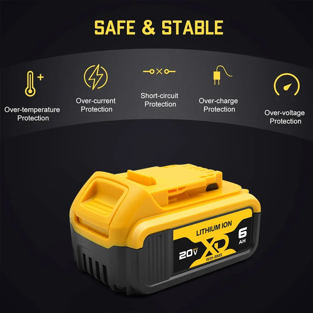 Upgraded Replacement Battery for Dewalt 20V Batteries Lithium Max XR DCB200 DCB201 DCB203 DCB204 DCB206 Cordless Power Tools