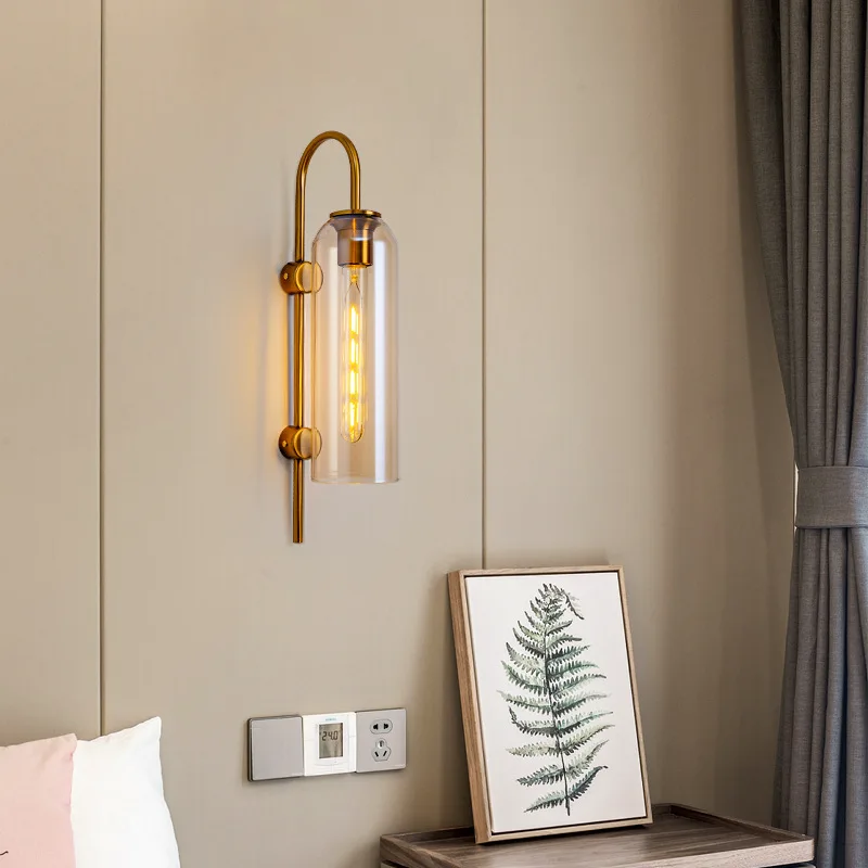 Imagem -05 - Nordic Glass Bedside Sconce Lamp Modern Minimalista Light Hotel Corredor Villa Background Wall Long Pole Pendurado Lâmpadas