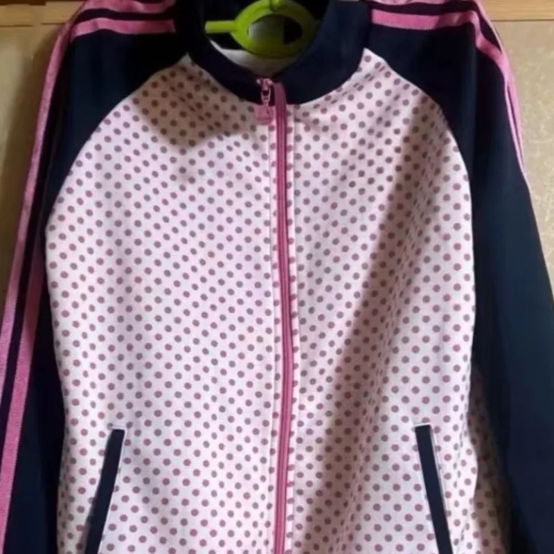 American Subculture Polka Dot Print Hoodie Vintage Harajuku Patchwork Sports Coat Women's Sweet Loose Casual Zipper Jacket Tops