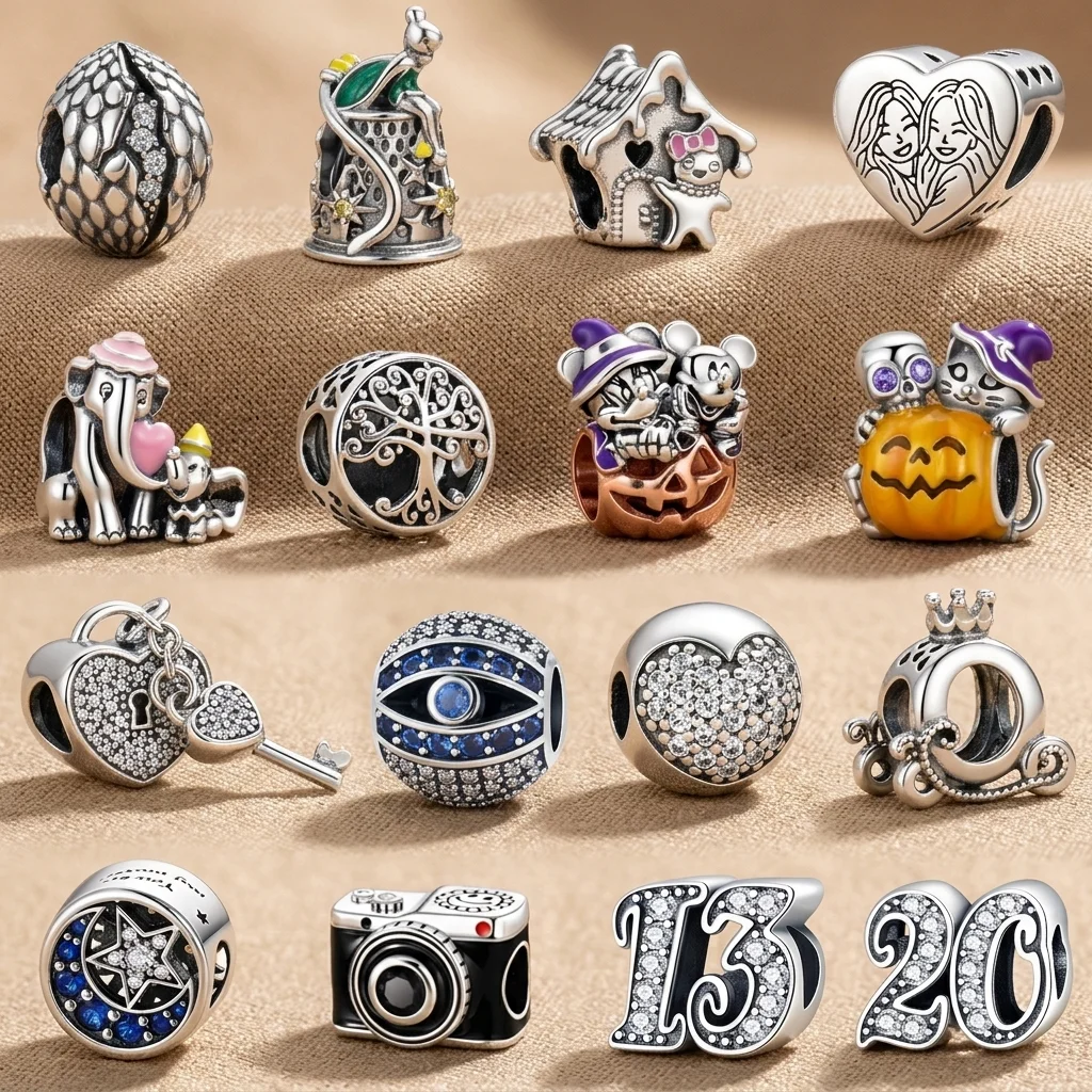2026 Fairy Tale House Elephant Family Tree of Life Camera Dangle Charms Hollow Crystal Large Hole Beads Women DIY Jewelry Gift