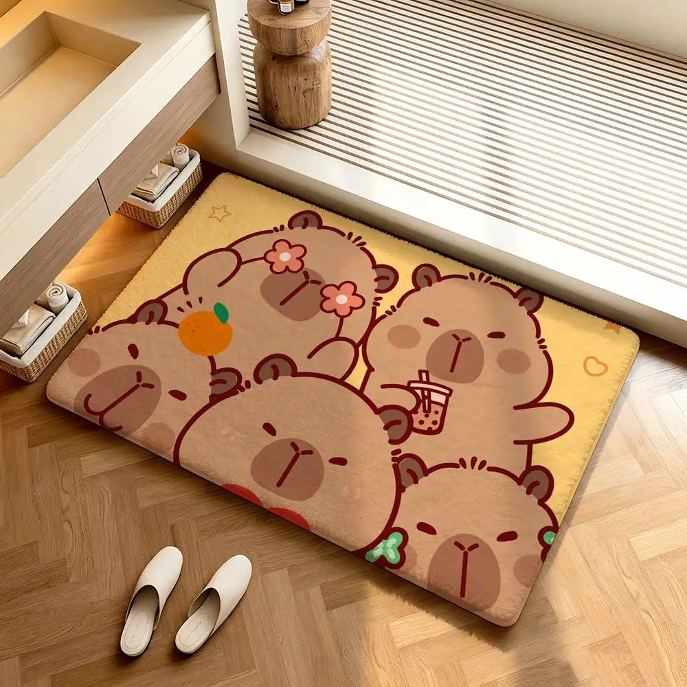 Cute Capybara Household  Shower Room Absorbent Small Floor Mat Soft Comfortable Decorative Foot Mat