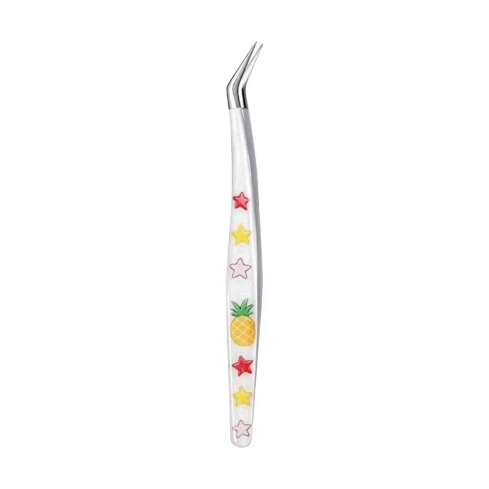 Stainless Steel Scrapbook Tweezers Curved Tip Anti Slip Curved Tip Tweezers Fine Point Glitter Resin Handle Sticker Picking Tool