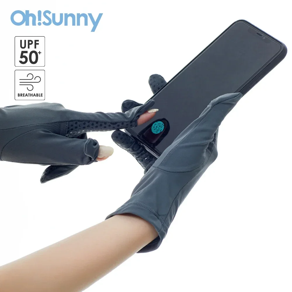 OhSunny Summer Breathable Fingerless Anti-Slip Driving Gloves Touch Screen Sun Protection UPF 2000+ Hand Protector For Cycling