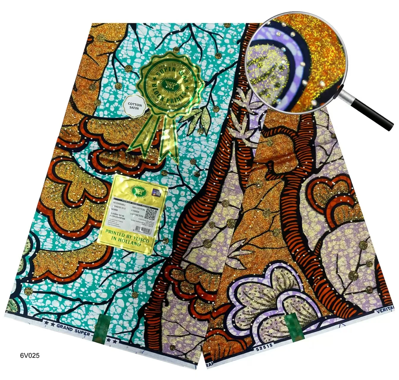 Tela de cera estampada africana con piedras, telas de bloque de cera para vestido de mujer, 6 yardas/lote de cera africana
