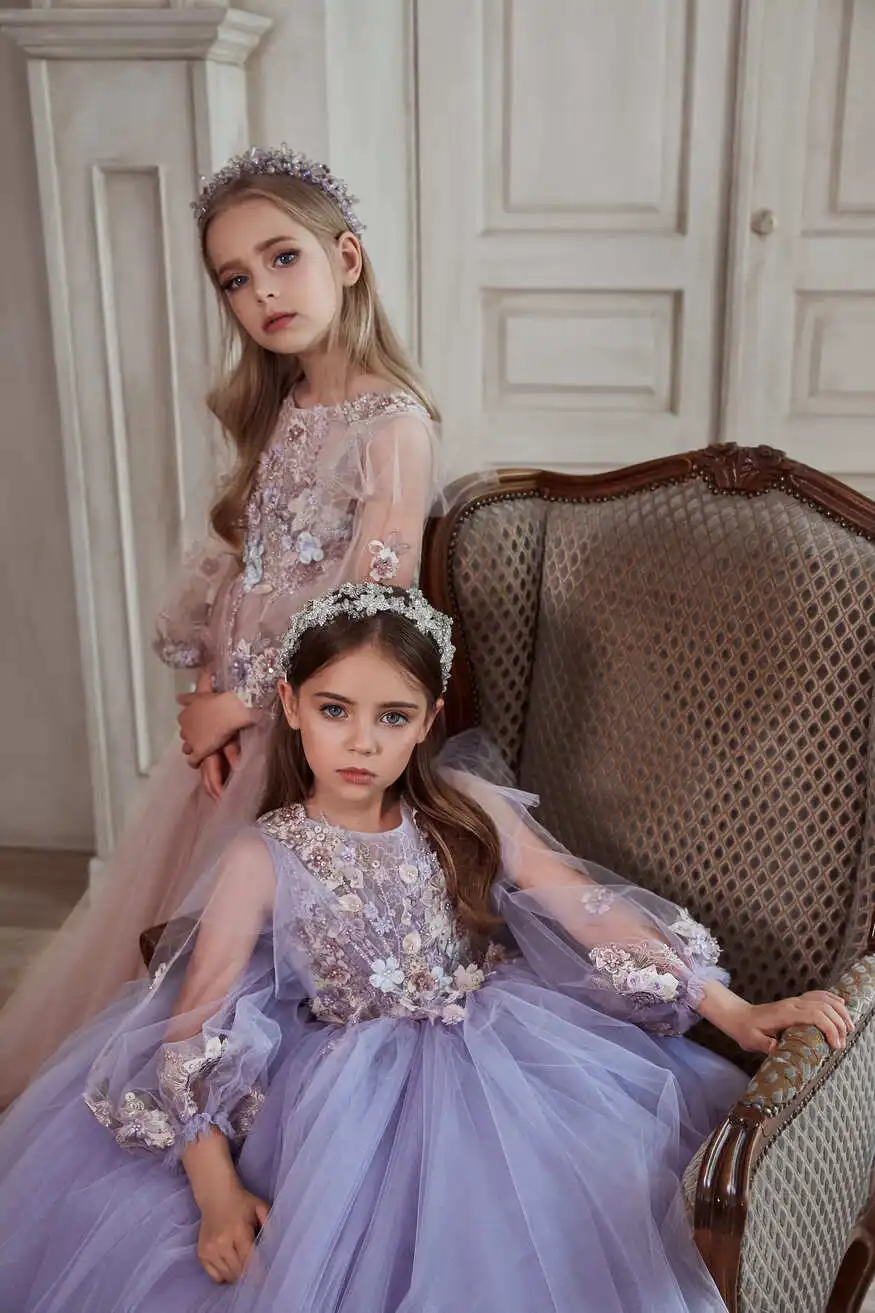 Customisable Quality Flower Girl Dress Pink Tulle Fluffy With Exquisite Appliques For Kids Birthday Party Evening Ball Gowns