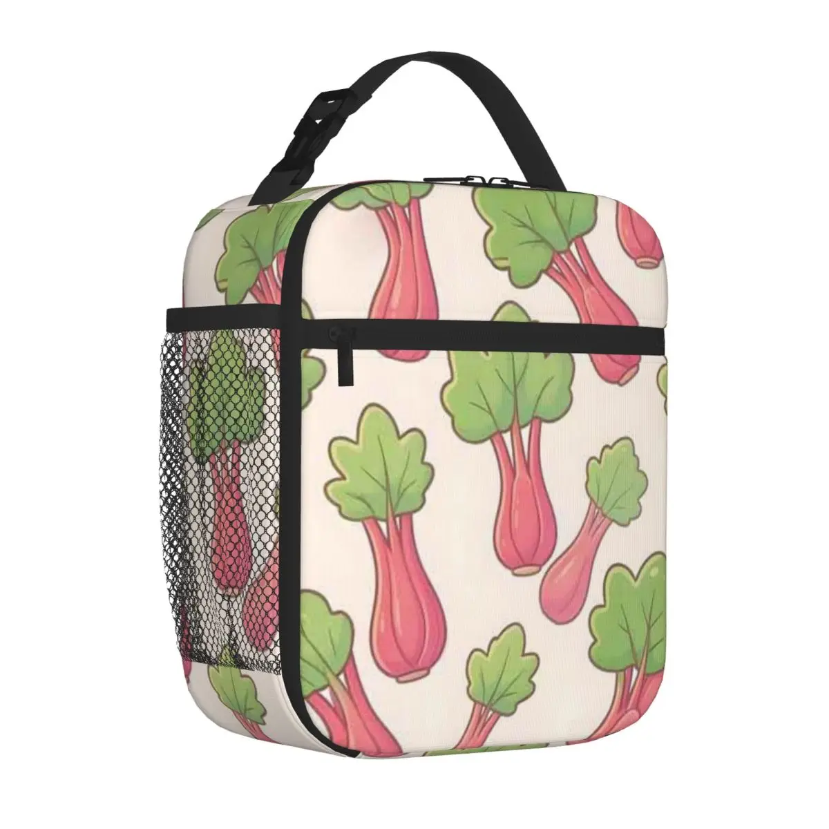 Bestselling Rhubarb Pattern Botanical Vegetable Design Urban Street Neoprene Lunch Bag Long Drive Travel Lunch Bag