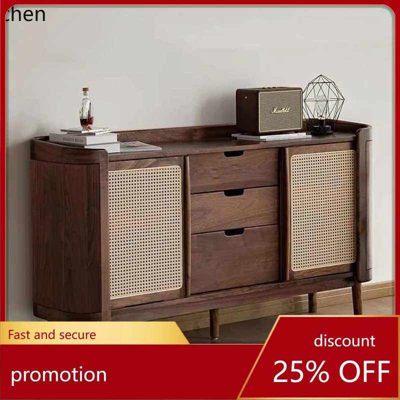 

LXC Solid Wood Storage Cabinet Rattan Sideboard Vintage Sliding Door Storage Entryway Cabinet Chest of Drawers