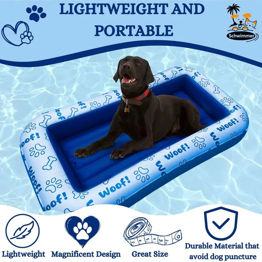 Dmuchany materac do pływania dla psów Premium, dla dużych psów do 100 kg, wytrzymały i komfortowy materac dla psa do basenu, jeziora i na plażę.