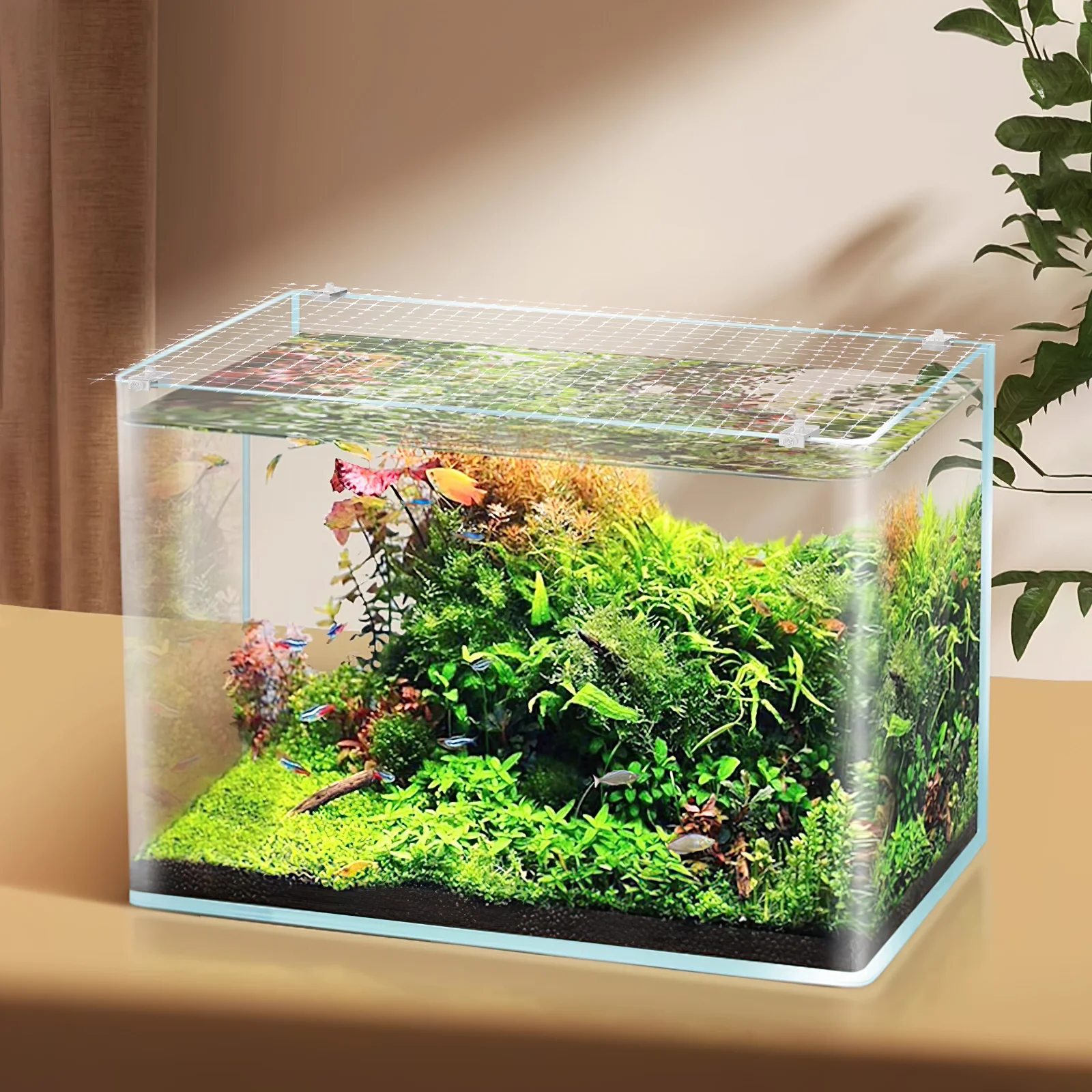 

1Set Fish Tank Anti-Jumping Net Exquisite Workmanship Comfortable Texture Easy to Watch Convenient Cleaning Aquarium Mesh Cover