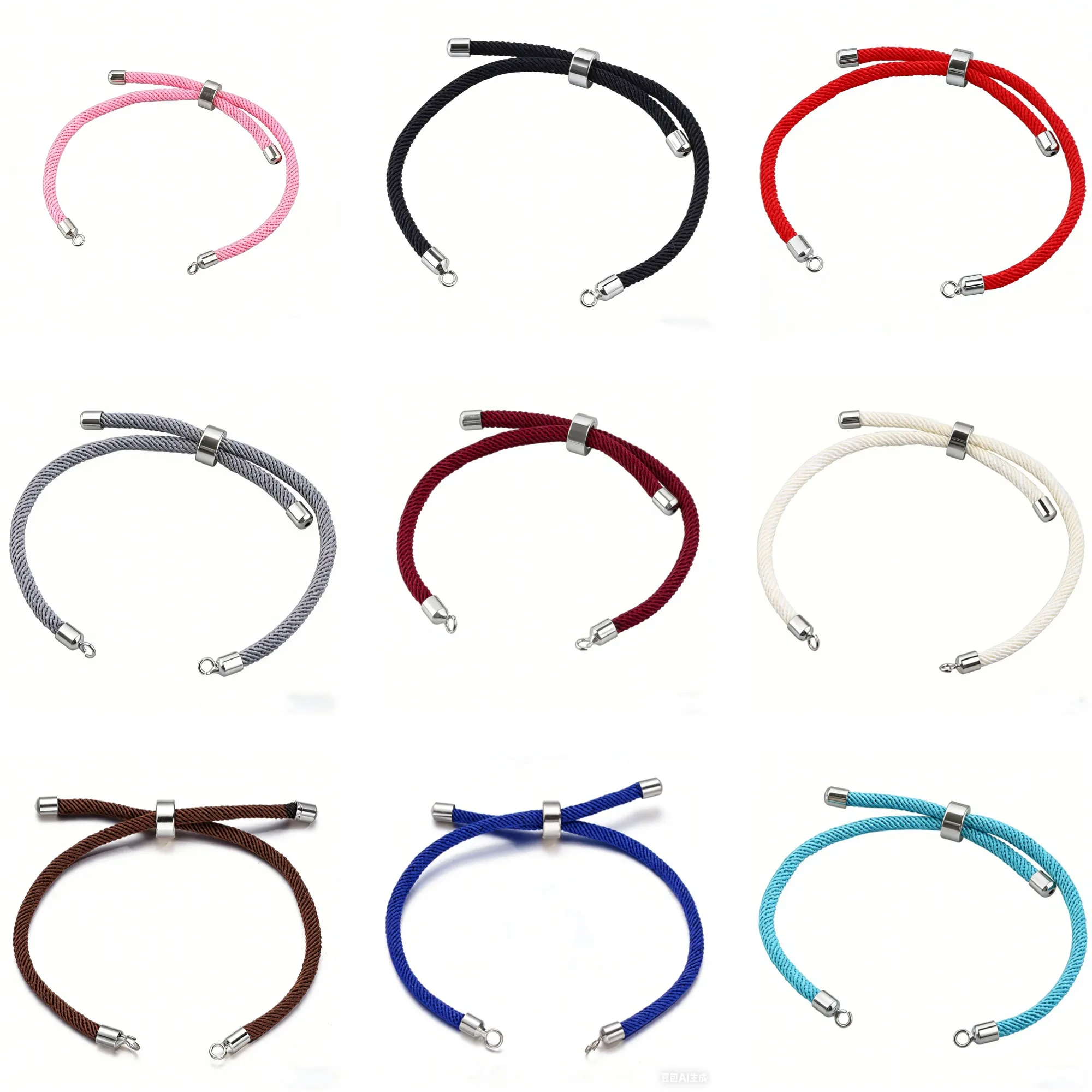 10 Peças de Pulseira Ajustável de Nylon 3MM com Componentes de Latão, Cordão da Sorte Artesanal para Acessórios de Joalheria DIY