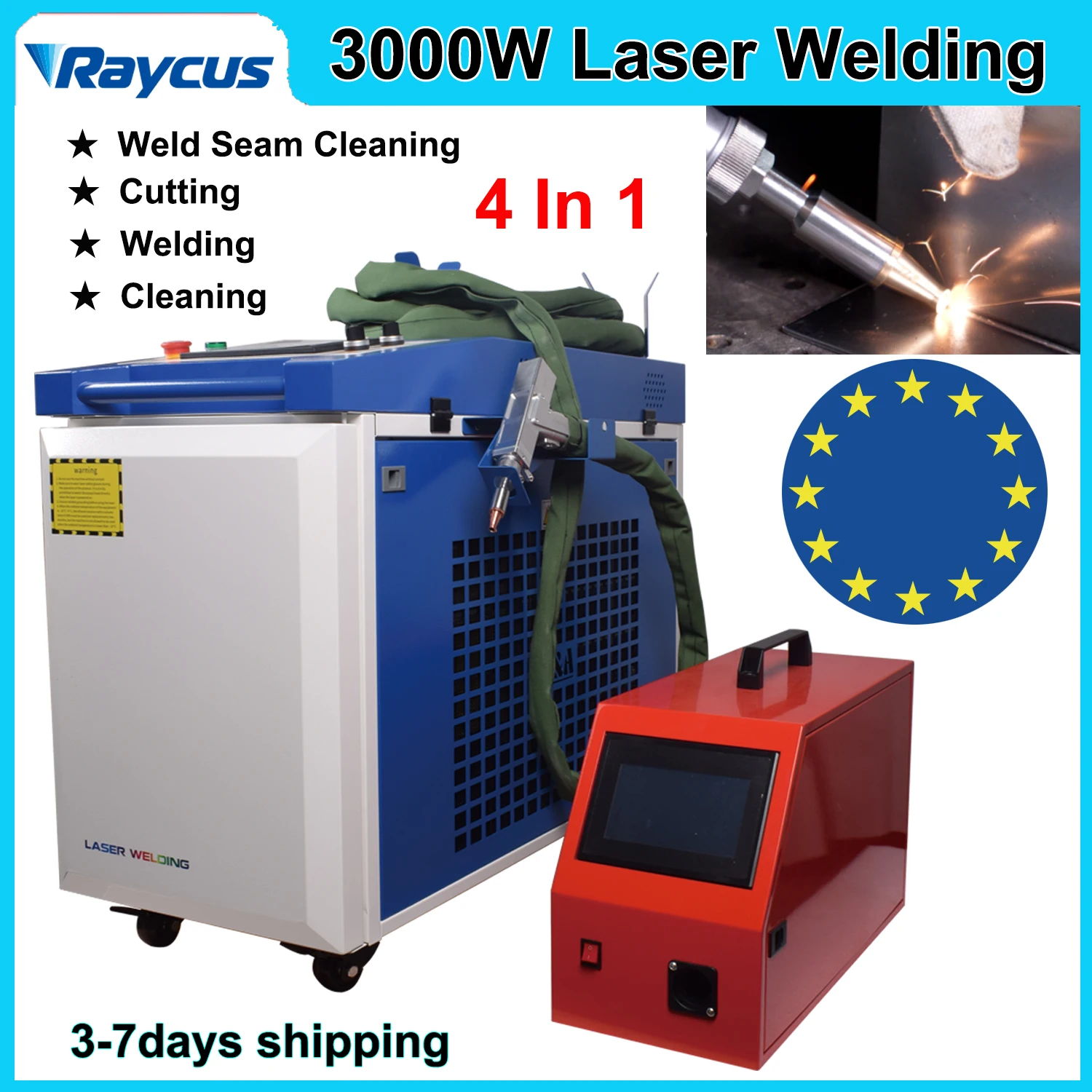 3000 واط Raycus 4 في 1 آلة لحام القطع بالليزر لجميع آلة لحام الألياف المعدنية آلة لحام الليزر