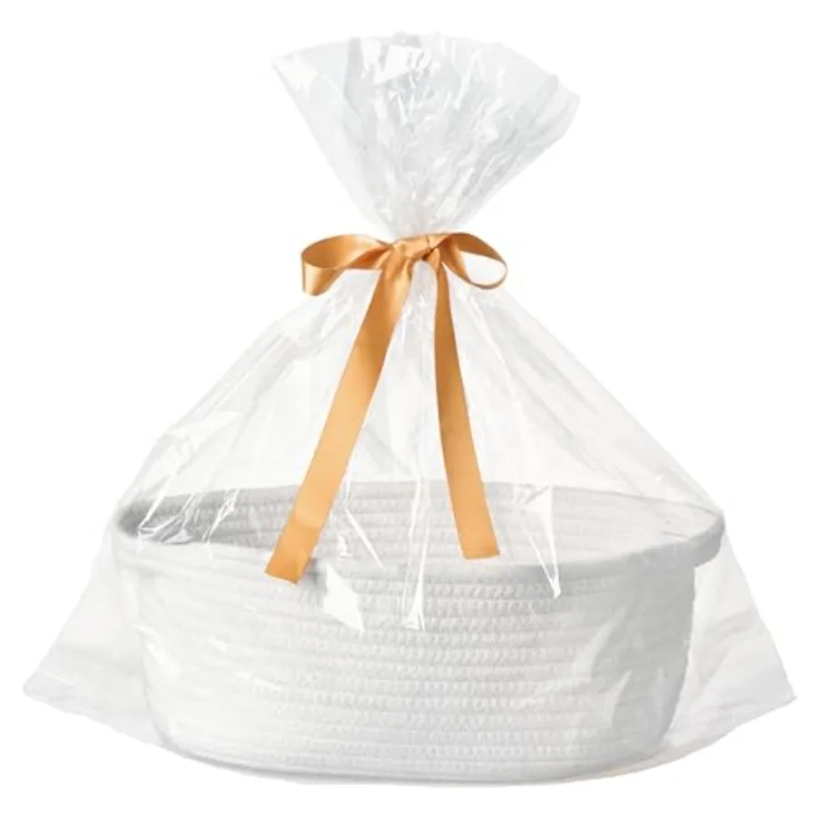 Cesta de regalo pequeña tejida vacía con bolsa y cinta, cesta de almacenamiento para el Día del Padre, para papá, baby shower, sorteo, cumpleaños, bonita