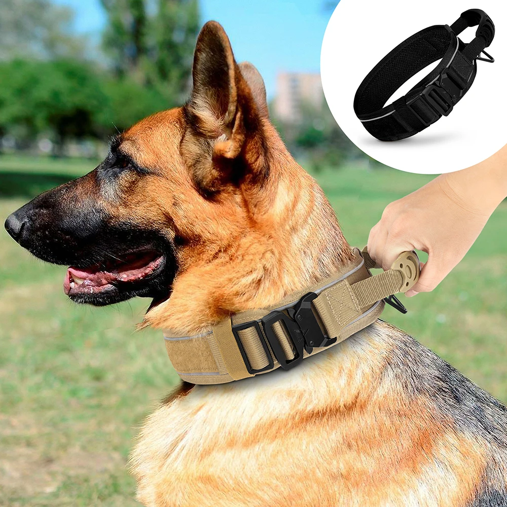 

6.5cm Wide Tactical Dog Collar Adjustable, Military Nylon with Control Handle, Heavy Duty Reflective for Large Medium Dogs