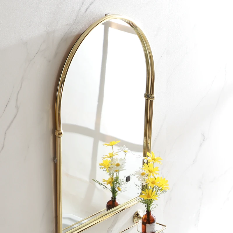 Vintage brass arched smart bathroom mirror gold toilet hanging wall