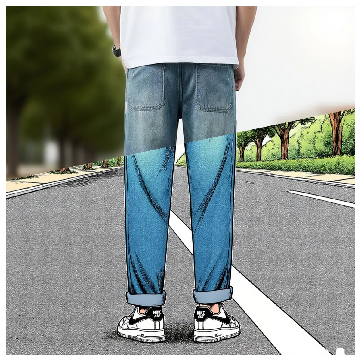 الصيف الحرير الجليد LyocellTencel مستقيم الجينز الرجال الضوء الأزرق الرجعية فضفاضة صغيرة مستقيم أنبوب مطاطا الدنيم نسخة رقيقة السراويل #1